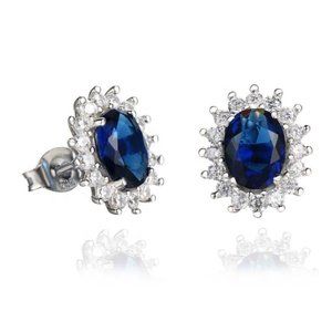 SAPPHIRE BLUE OVAL CUBIC ZIRCONIA EARRINGS